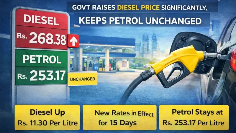 Government Hikes Diesel Prices Significantly While Petrol Rates Remain Unchanged