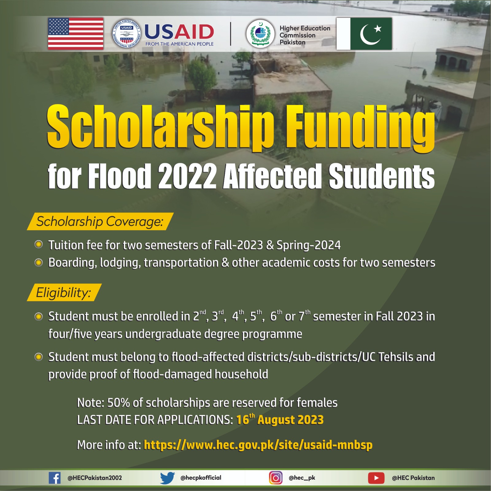 SCHOLARSHIP OPPORTUNITIES FOR STUDENTS IMPACTED BY RECENT FLOODS
